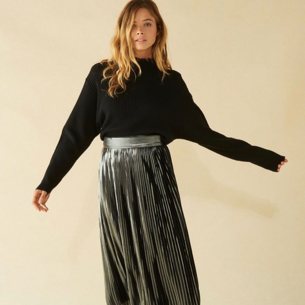 Ba&sh pewter metallic midi skirt